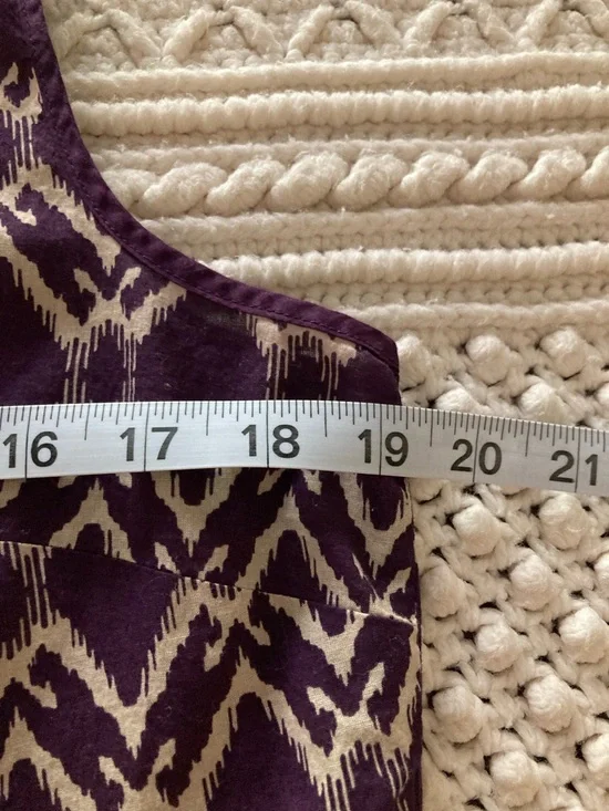 St. John's Bay Purple and Cream Ikat Split-Neck Sleeveless Top - Picture 8 of 9